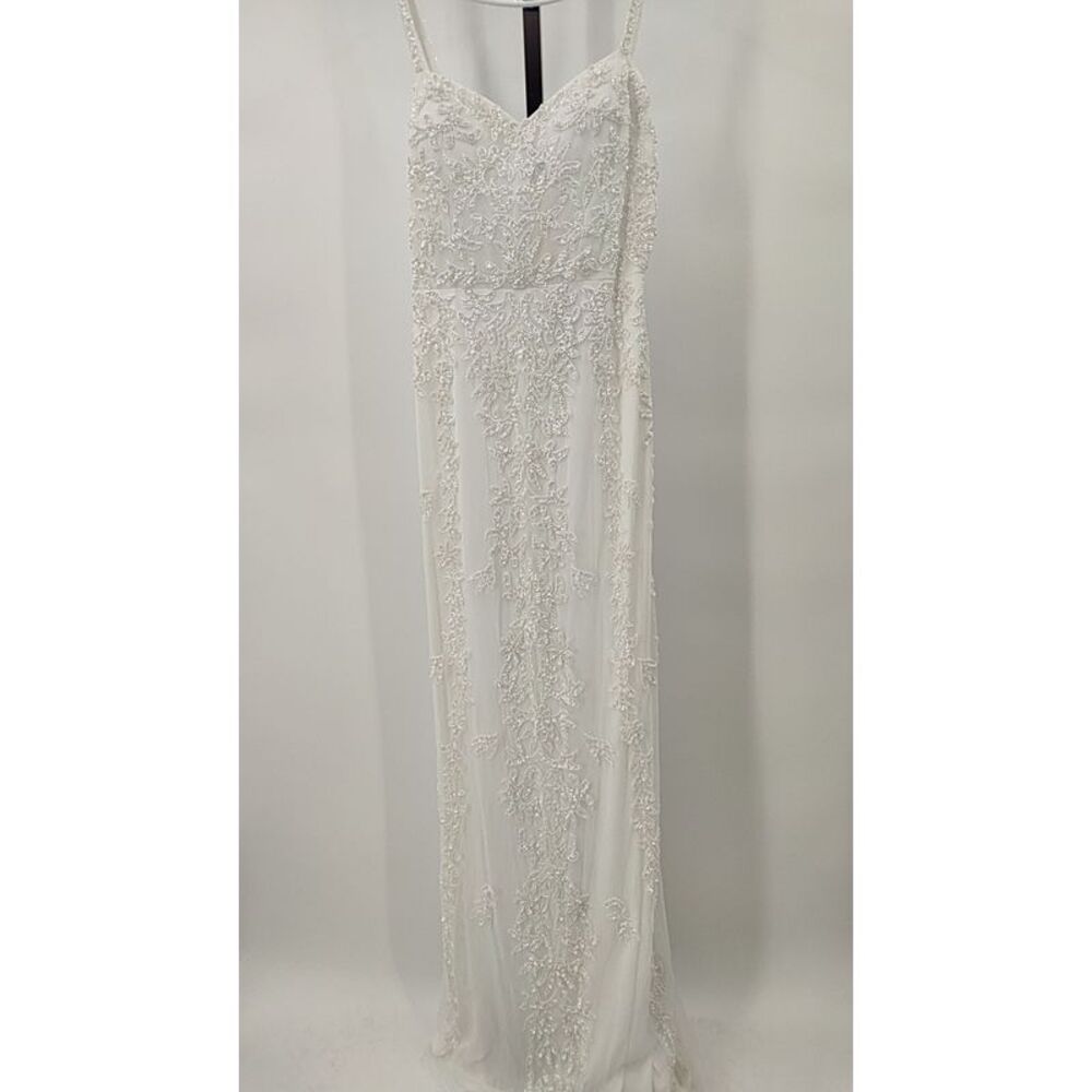 Lulu's White Beaded Spaghetti Strap Wedding Dress